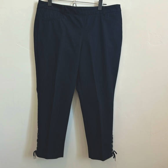 Talbots Dark Denim Capris With Lace-up Detail at Ankle Size; Side Zip, 14 Petite - Picture 3 of 10